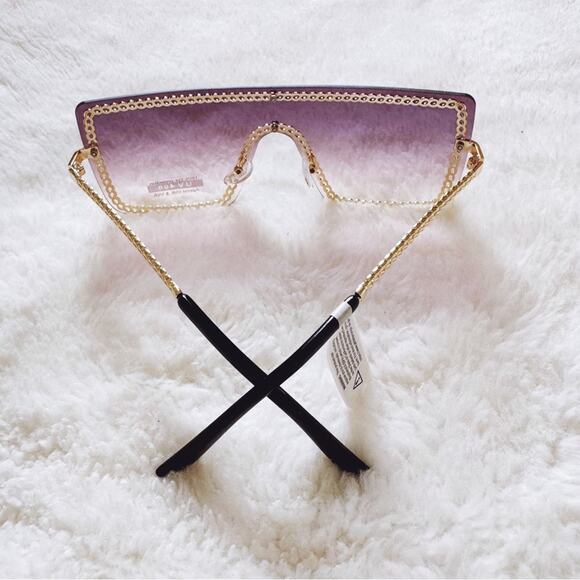 Christine Purple & Gold Chain Oversized Shield Sunglasses - Picture 10 of 11